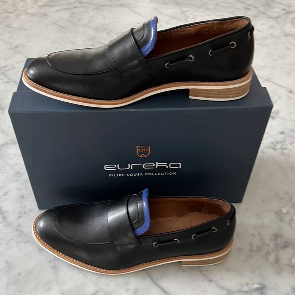 NEW Filipe Sousa Collection Eureka Leather Loafers Boat Shoes Blue and Black 41